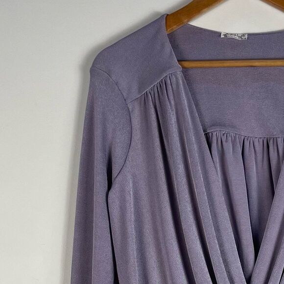 Intimately‎ Free People Turnt Bodysuit Long Sleeves Wrap Top Silver Mauve L NEW - Picture 6 of 14